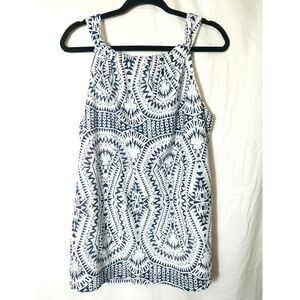 Bua Bua Women's Halter Top Blue/White Tribal Lace Overlay Fully Lined, Size M